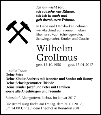 Traueranzeige von Wilhelm Grollmus von Mitteldeutsche Zeitung Naumburg/Nebra