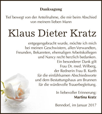 Traueranzeige von Klaus Dieter Kratz von Super Sonntag SGH Mansf. Land