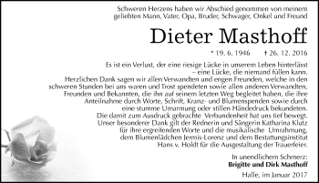 Traueranzeige von Dieter Masthoff von Mitteldeutsche Zeitung Halle/Saalkreis