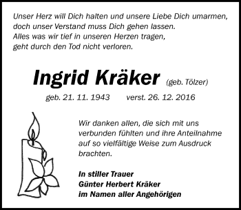 Traueranzeige von Ingrid Kräker von Mitteldeutsche Zeitung Merseburg/Querfurt