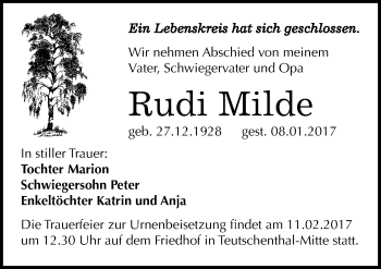 Traueranzeige von Rudi Milde von Mitteldeutsche Zeitung Halle/Saalkreis