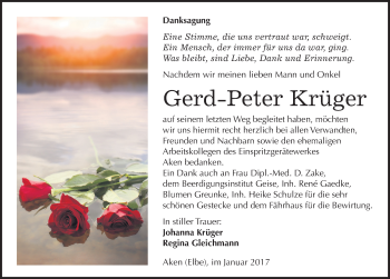 Traueranzeige von Gerd-Peter Krüger von Mitteldeutsche Zeitung Köthen