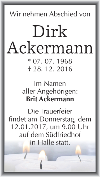 Traueranzeige von Dirk Ackermann von Mitteldeutsche Zeitung Halle/Saalkreis