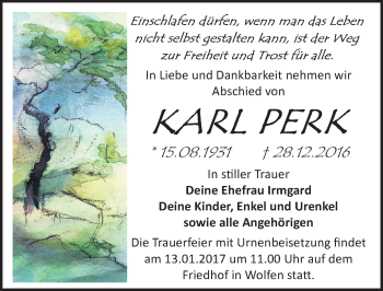 Traueranzeige von Karl Perk von Mitteldeutsche Zeitung Bitterfeld