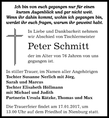 Traueranzeige von Peter Schmitt von Mitteldeutsche Zeitung Bernburg