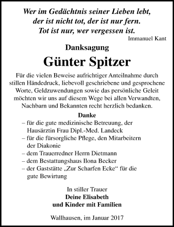 Traueranzeige von Günter Spitzer von Mitteldeutsche Zeitung Sangerhausen