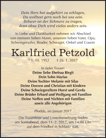 Traueranzeige von Karlfried Petzold von Mitteldeutsche Zeitung Bitterfeld