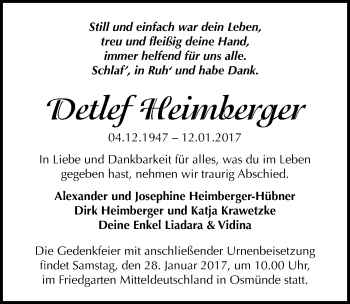 Traueranzeige von Detlef Heimberger von Mitteldeutsche Zeitung Halle/Saalkreis