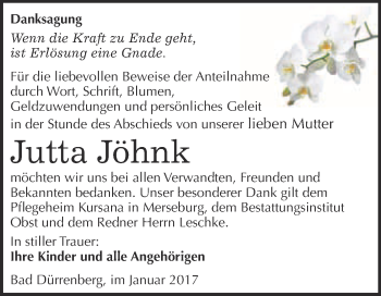 Traueranzeige von Jutta Jöhnk von Super Sonntag Halle