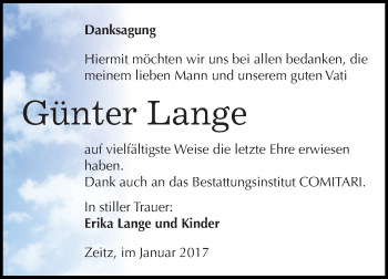Traueranzeige von Günter Lange von Super Sonntag Zeitz