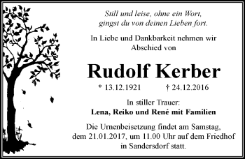Traueranzeige von Rudolf Kerber von Mitteldeutsche Zeitung Bitterfeld