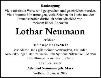 Traueranzeige von Lothar Neumann von WVG - Wochenspiegel Bitterfeld