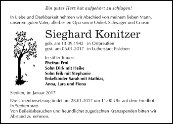 Traueranzeige von Sieghard Konitzer von Mitteldeutsche Zeitung Mansfelder Land