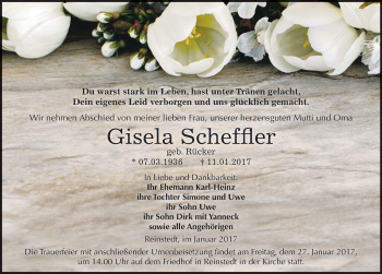 Traueranzeige von Gisela Scheffler von Mitteldeutsche Zeitung Quedlinburg
