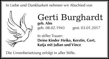 Traueranzeige von Gerti Burghardt von Mitteldeutsche Zeitung Bitterfeld