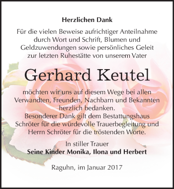 Traueranzeige von Gerhard Keutel von Mitteldeutsche Zeitung Bitterfeld