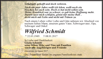 Traueranzeige von Wilfried Schmidt von Mitteldeutsche Zeitung Aschersleben