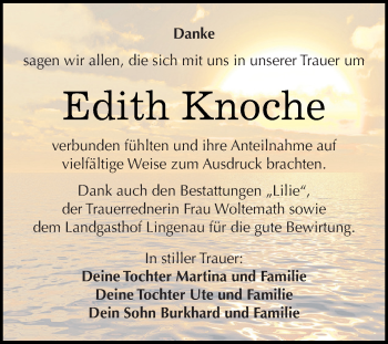 Traueranzeige von Edith Knoche von WVG - Wochenspiegel Dessau / Köthen