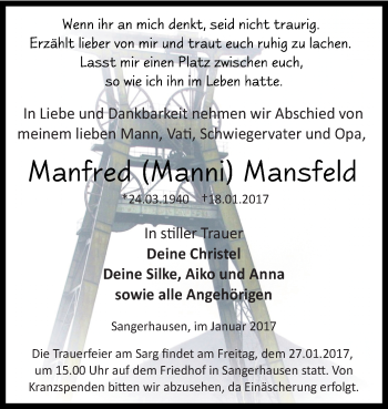 Traueranzeige von Manfred Mansfeld von WVG - Wochenspiegel SGH