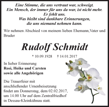 Traueranzeige von Rudolf Schmidt von Mitteldeutsche Zeitung Dessau-Roßlau