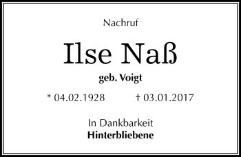 Traueranzeige von Ilse Naß von Mitteldeutsche Zeitung Halle/Saalkreis