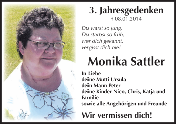 Traueranzeige von Monika Sattler von Mitteldeutsche Zeitung Weißenfels