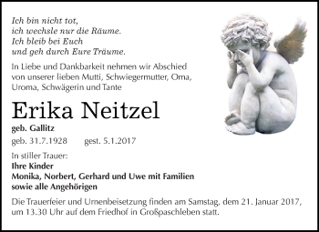 Traueranzeige von Erika Neitzel von WVG - Wochenspiegel Dessau / Köthen