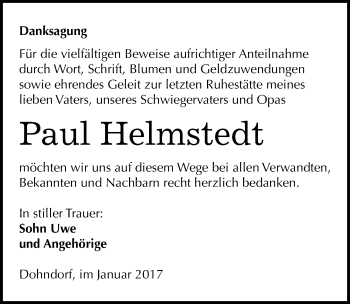 Traueranzeige von Paul Helmstedt von Mitteldeutsche Zeitung Köthen