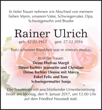 Traueranzeige von Rainer Ulrich von Mitteldeutsche Zeitung Halle/Saalkreis