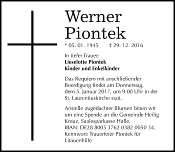 Traueranzeige von Werner Piontek von Mitteldeutsche Zeitung Halle/Saalkreis