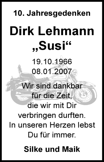 Traueranzeige von Dirk Lehmann von Mitteldeutsche Zeitung Wittenberg