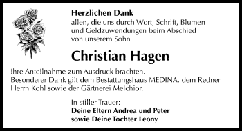 Traueranzeige von Christian Hagen von Mitteldeutsche Zeitung Merseburg/Querfurt