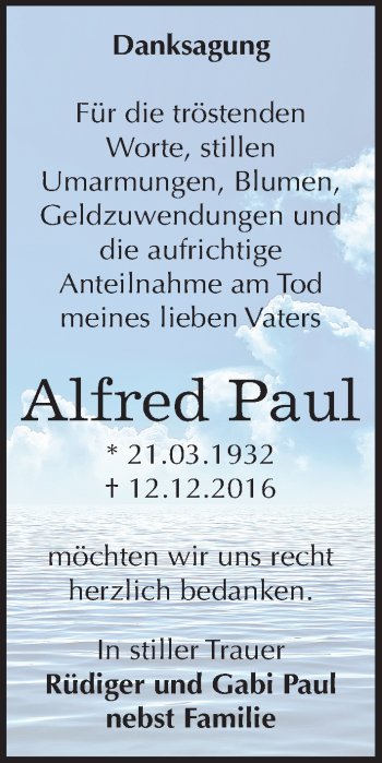 Traueranzeige von Alfred Paul von Mitteldeutsche Zeitung Merseburg/Querfurt
