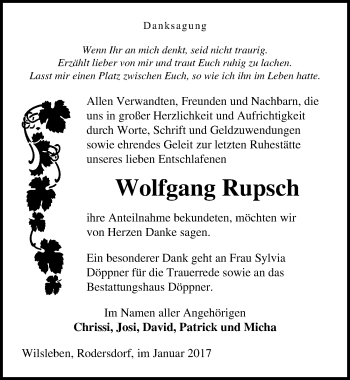 Traueranzeige von Wolfgang Rupsch von Mitteldeutsche Zeitung Quedlinburg