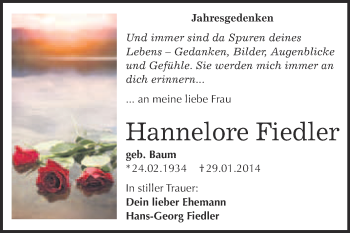 Traueranzeige von Hannelore Fiedler von Super Sonntag Halle