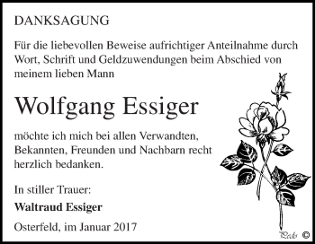 Traueranzeige von Wolfgang Essiger von Super Sonntag Zeitz