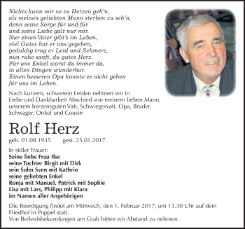 Traueranzeige von Rolf Herz von Mitteldeutsche Zeitung Naumburg/Nebra