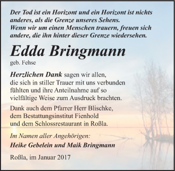 Traueranzeige von Edda Bringmann von Mitteldeutsche Zeitung Sangerhausen
