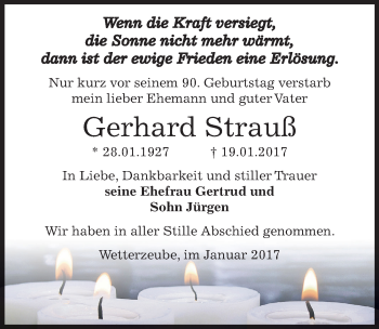 Traueranzeige von Gerhard Strauß von Mitteldeutsche Zeitung Zeitz