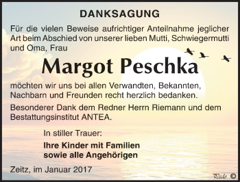 Traueranzeige von Margot Peschka von Mitteldeutsche Zeitung Zeitz