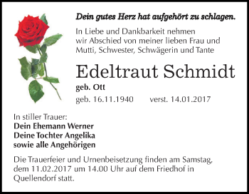 Traueranzeige von Edeltraut Schmidt von WVG - Wochenspiegel Dessau / Köthen