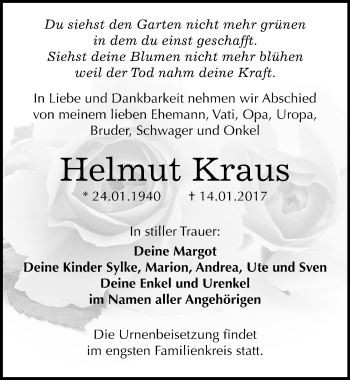 Traueranzeige von Helmut Kraus von Mitteldeutsche Zeitung Bitterfeld