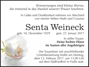 Traueranzeige von Senta Weineck von Mitteldeutsche Zeitung Halle/Saalkreis