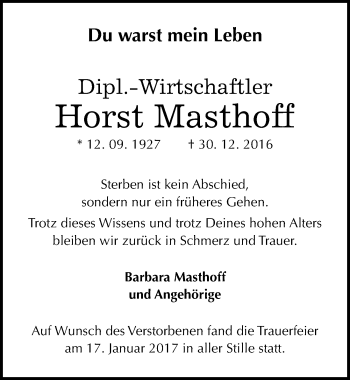 Traueranzeige von Horst Masthoff von Mitteldeutsche Zeitung