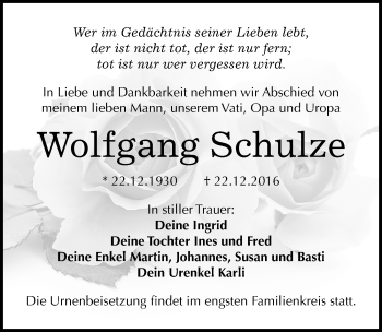 Traueranzeige von Wolfgang Schulze von Mitteldeutsche Zeitung Halle/Saalkreis