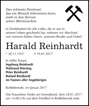 Traueranzeige von Harald Reinhardt von Mitteldeutsche Zeitung