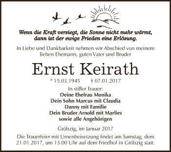 Traueranzeige von Ernst Keirath von WVG - Wochenspiegel Dessau / Köthen