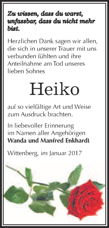 Traueranzeige von Heiko  von Super Sonntag Wittenberg