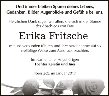 Traueranzeige von Erika Fritsche von Super Sonntag Bernburg