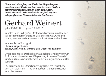 Traueranzeige von Gerhard Weinert von Mitteldeutsche Zeitung Merseburg/Querfurt